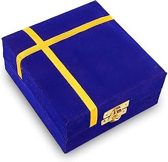 Diya German Silver Oil Lamp with Blue Velvet Box Silver Plated Panchmukhi Dia Pooja Items Home Decoration Puja Gifts Handmade Diwali Gift Traditional Indian Dhanteras Deepawali Upahaar