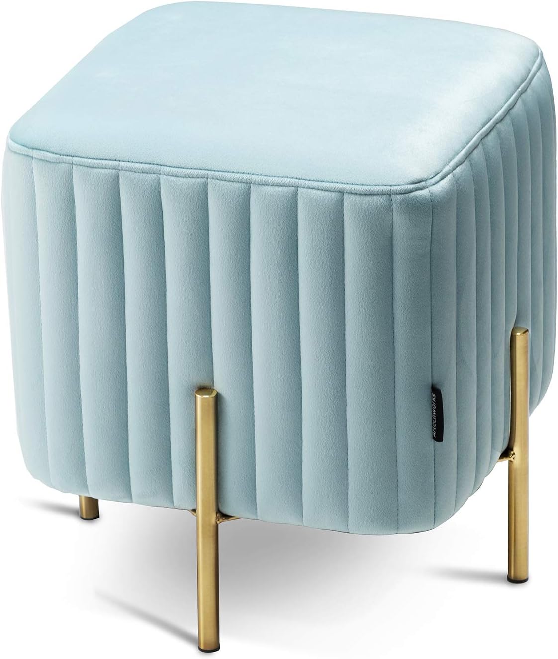 Artechworks Upholstered Velvet Square Ottoman with Gold Legs Metal Base for Foot Rest Stool Seat in Living Room Bedroom Hallway Entryway, Blue
