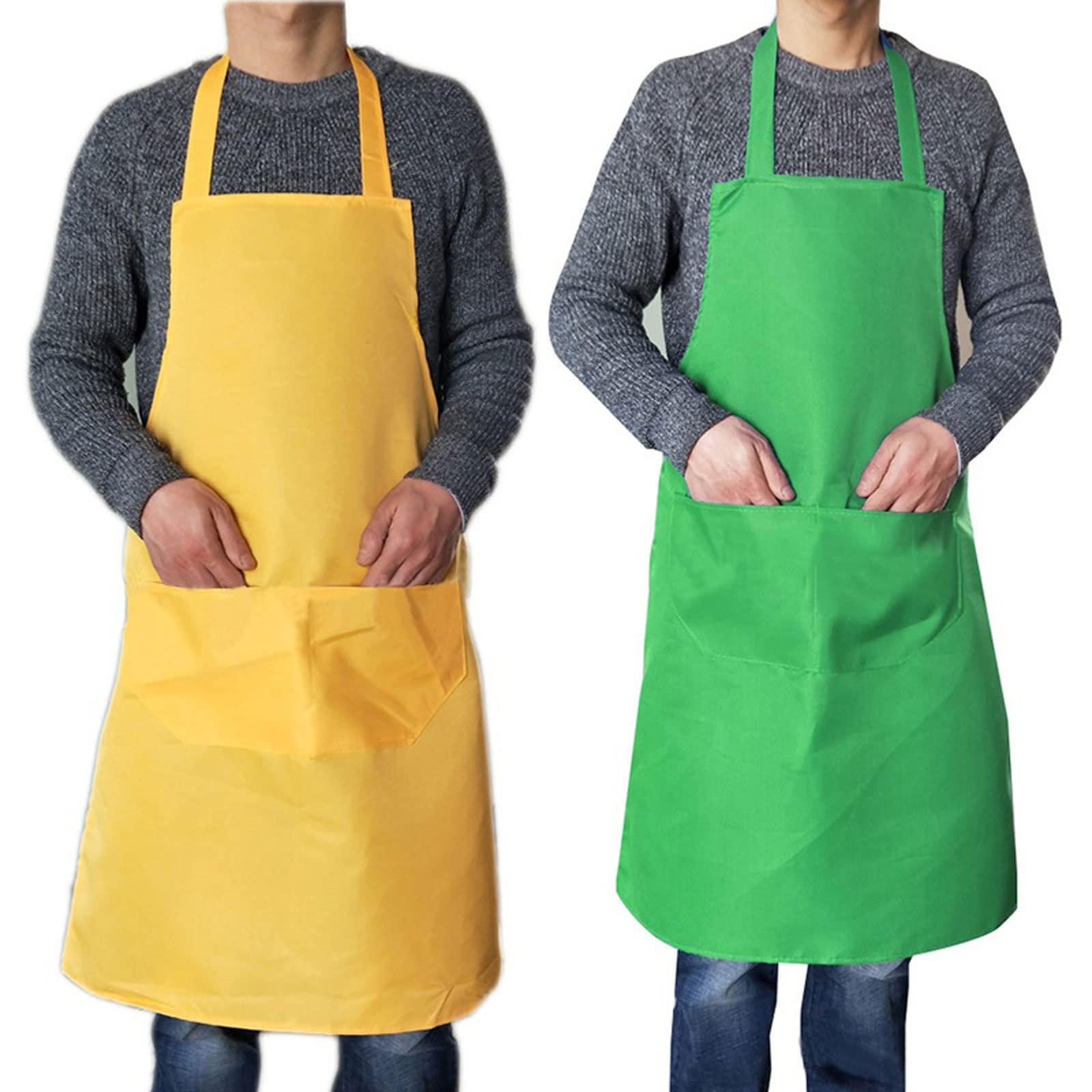 Delantal Impermeable de Color Liso con Bolsillos para Cocina, Restaurante, Tienda, Arte, Camarero (Amarillo)