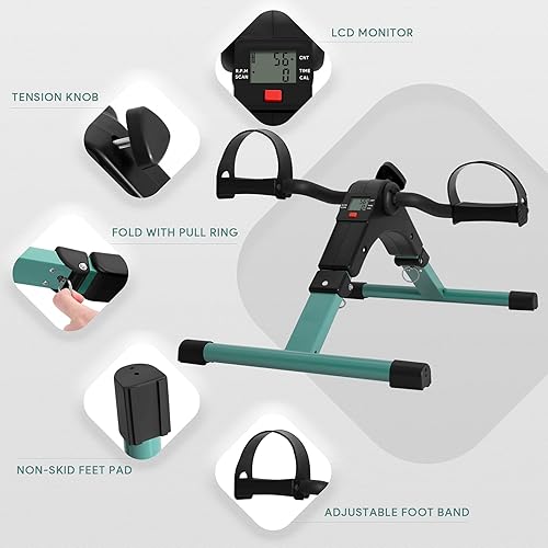 Miniatura 5 de Ejercitador de pedal plegable Mini bicicleta estática debajo del escritorio, pedal de bicicleta con pantalla LCD para entrenamiento de brazos y