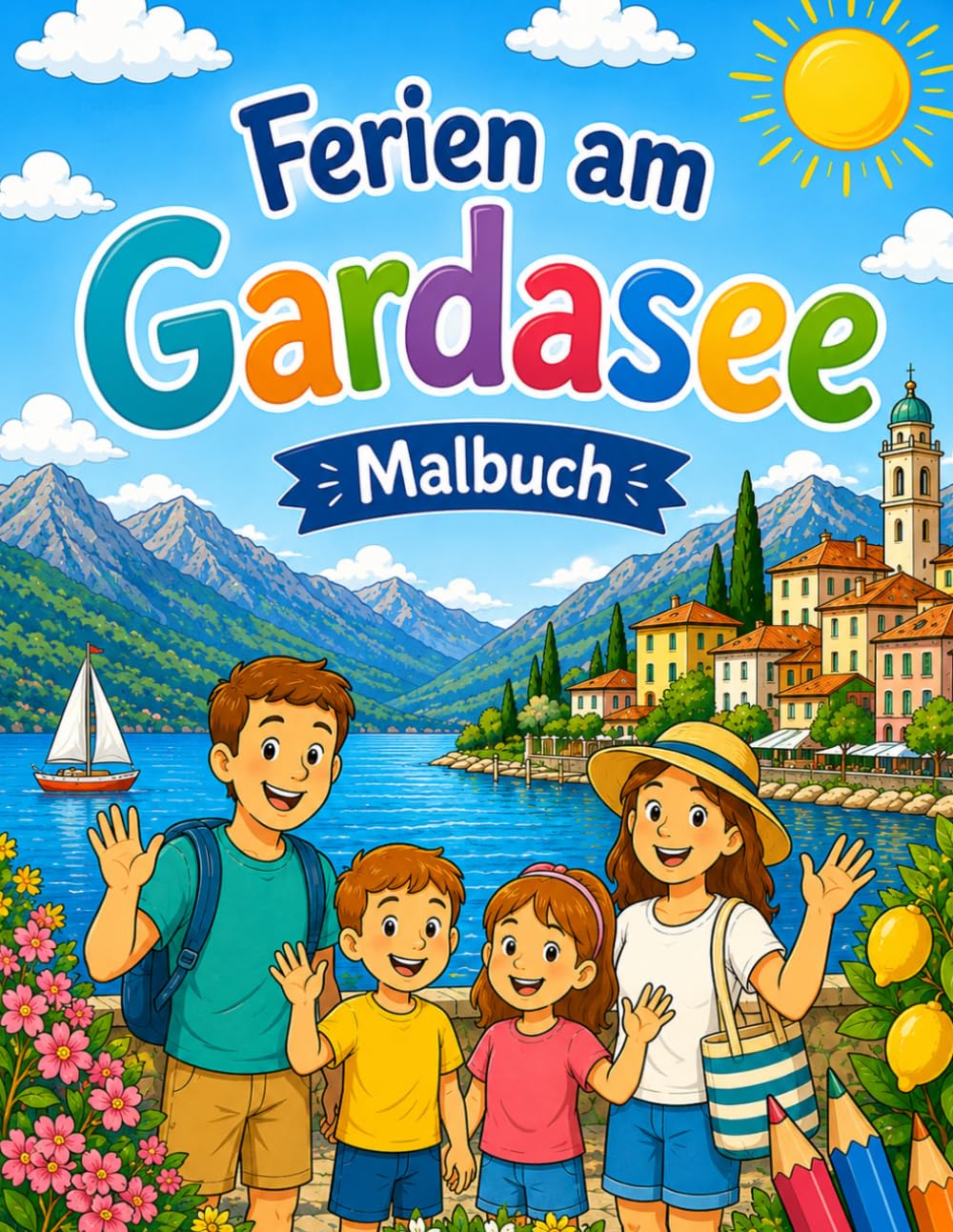 Ferien am Gardasee – Malbuch für Kinder: Camping, Boote, Eis und Ferienabenteuer am Gardasee