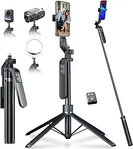 70" Tripod for Phone, Portable All in One Extendable Cell Phone Tripod Stand, Tall Travel Tripods for Recording Video Selfies Photo, with Wireless Remote Control for iPhone、Samsung、Android