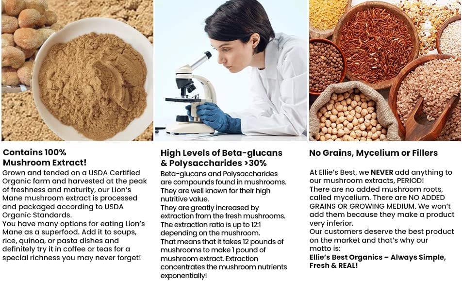 Ellie's Best Lions Mane Mushroom Extract Powder Supplement Organic 114 Servings - Double Extracted for Highest Potency - Dissolves in Coffee, Tea, Juice etc.4oz - Image 5