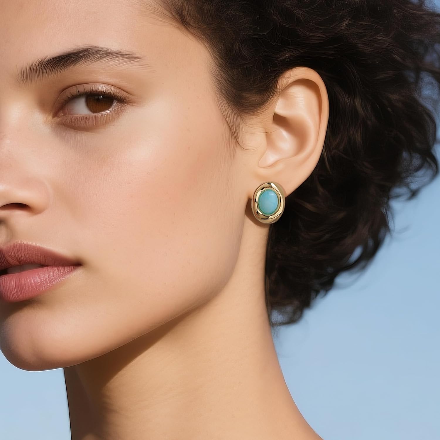 Jean Beau Chunky Gold Stone Stud Earrings - Image 2