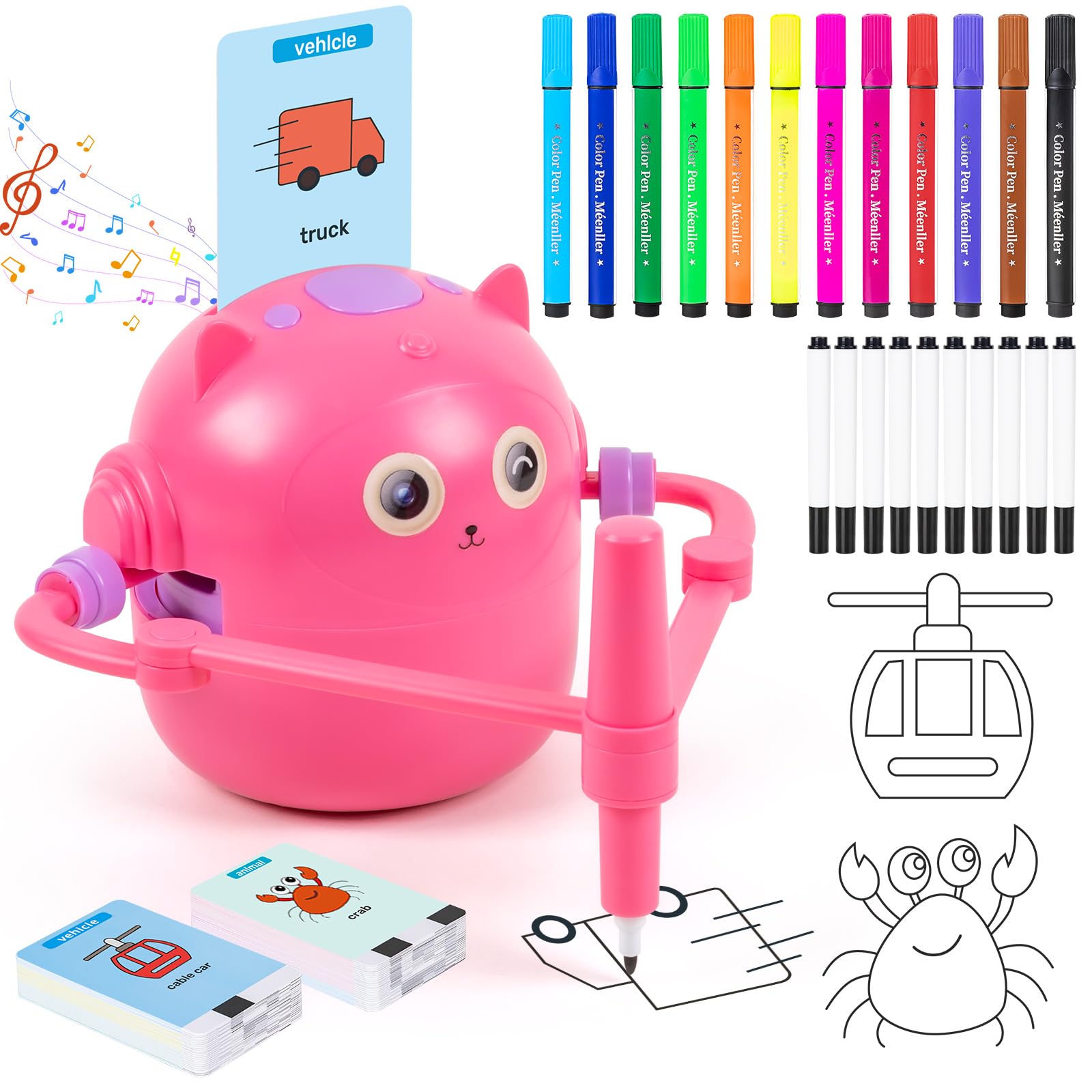 TREEFIA Drawing Robot for Kids, Drawing Robot for Kids 6 7 8 9 10 11 12 Year Old, Doodle Bot Toy with 100 Word Cards & 16 Color Pens for Girls and