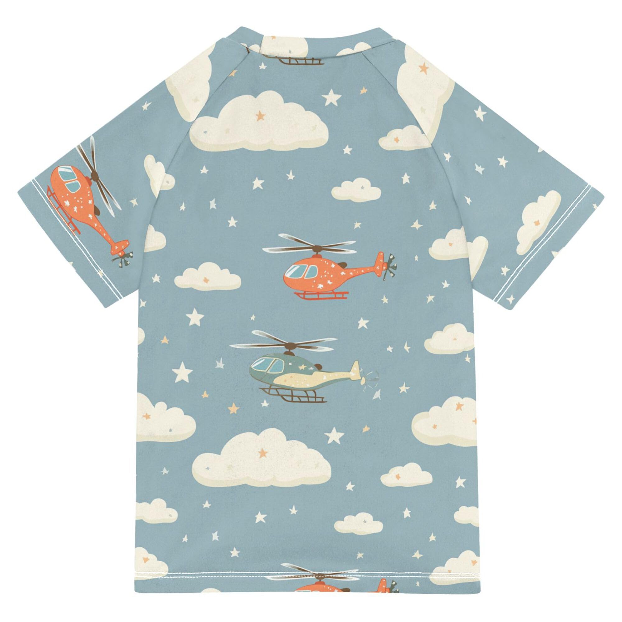 Helicopter Stars Cloud Silver Girls Bathing Suit Sun Protection Swimwear Beach Tops 3T