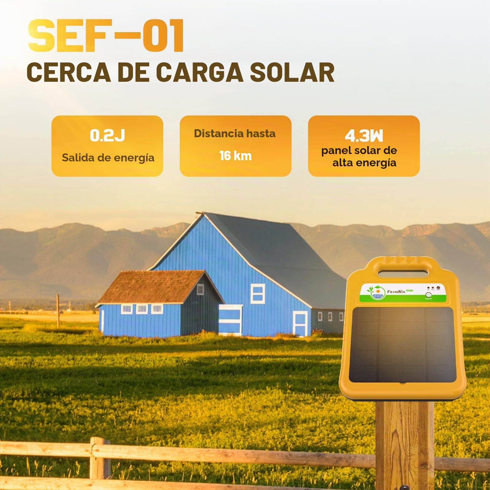 Solar Pastor Electrico, 16KM cerca eléctrica Controlador 0.2J / 8KV | con 4.3W panel solar y batería de litio de 10400mAh, para prevención de vida silvestre, granjas aves de corral