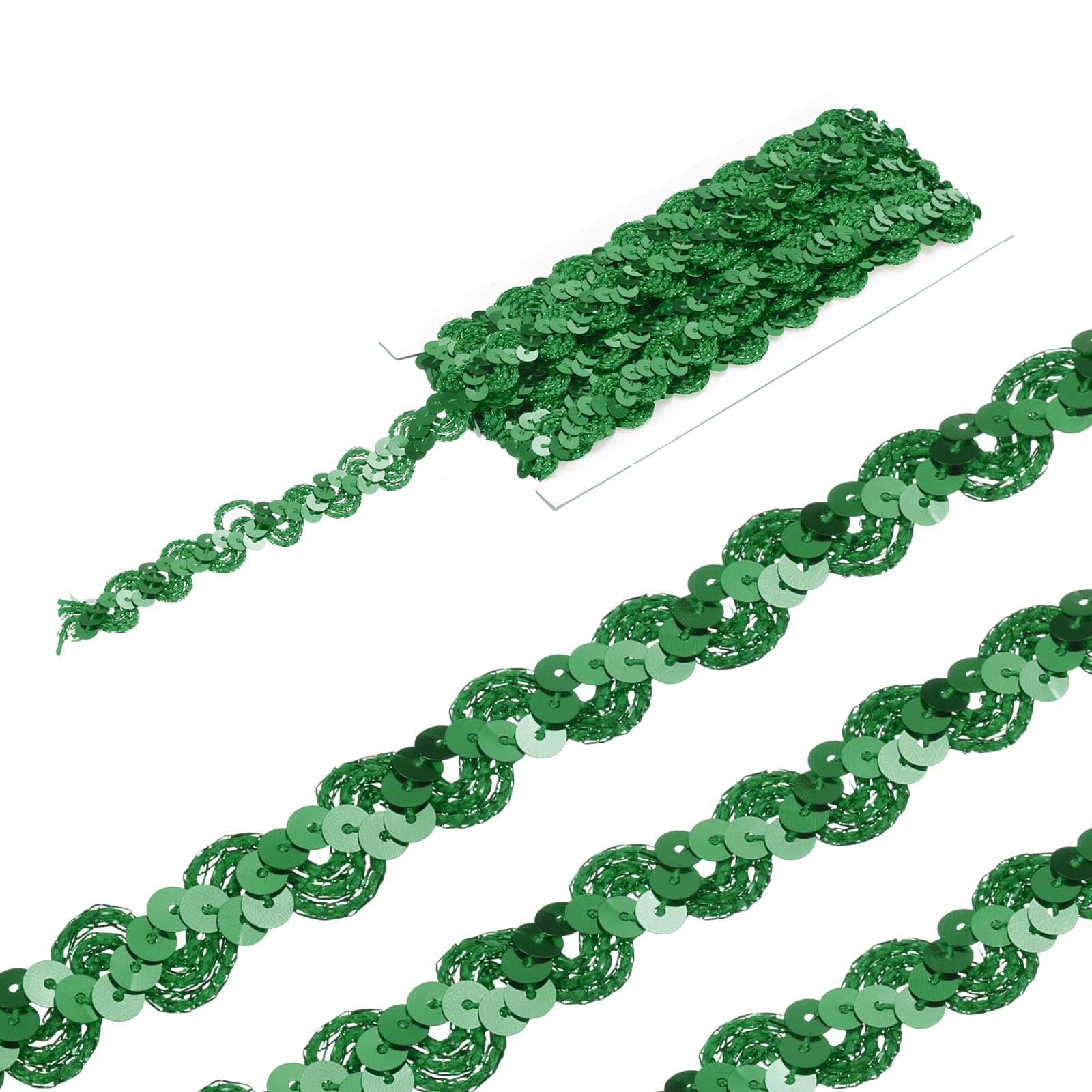 sourcing map 5 Yard Sequins Beaded Lace Trim 0.6 Inch Wave Sequin Braid Trim Strip Paillette Ribbon for Crafts, Embellishments, DIY Sewing Costume, Green