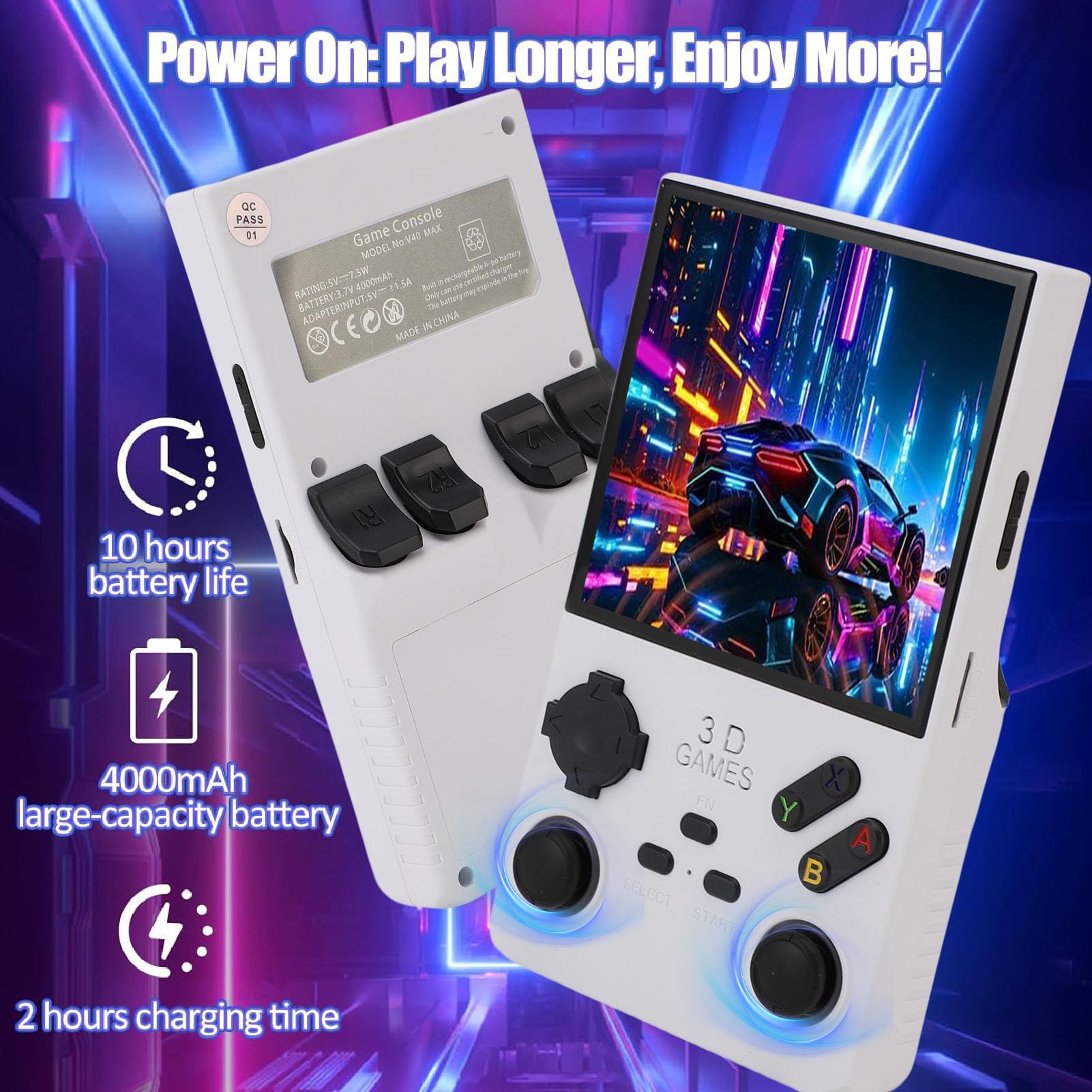 Goshyda Handheld -Spiel, Tragbare Retro -Gaming -Konsole mit RGB -Farben, die in 256 GB Speicherkarte 45 Emulatoren Eingebaut Sind, 4.0 Im HD -Bildschirm Video Player (WHITE)