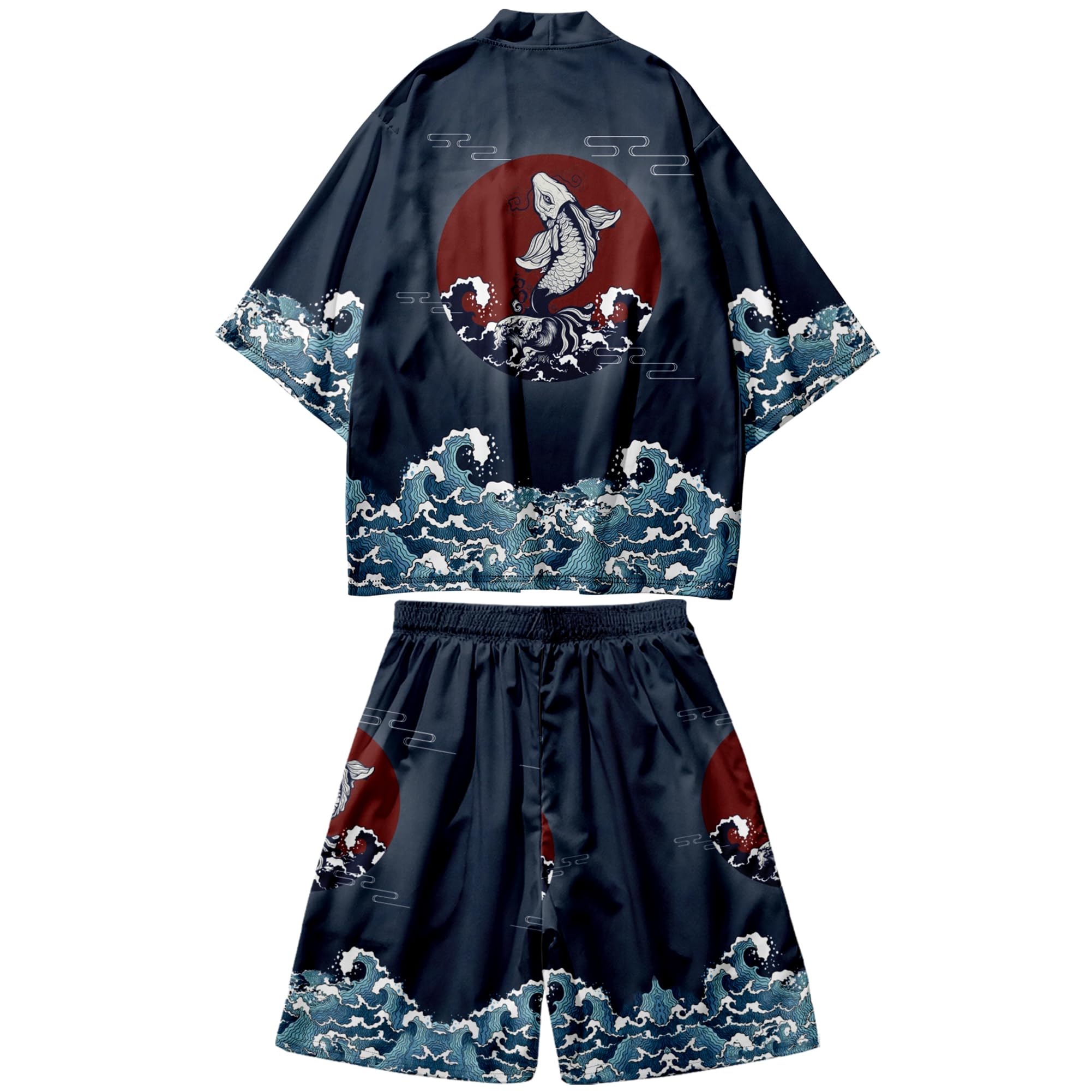 Men's Japanese Kimono Set 2 Piece Shorts Sets Summer Beach Vacation Outfits