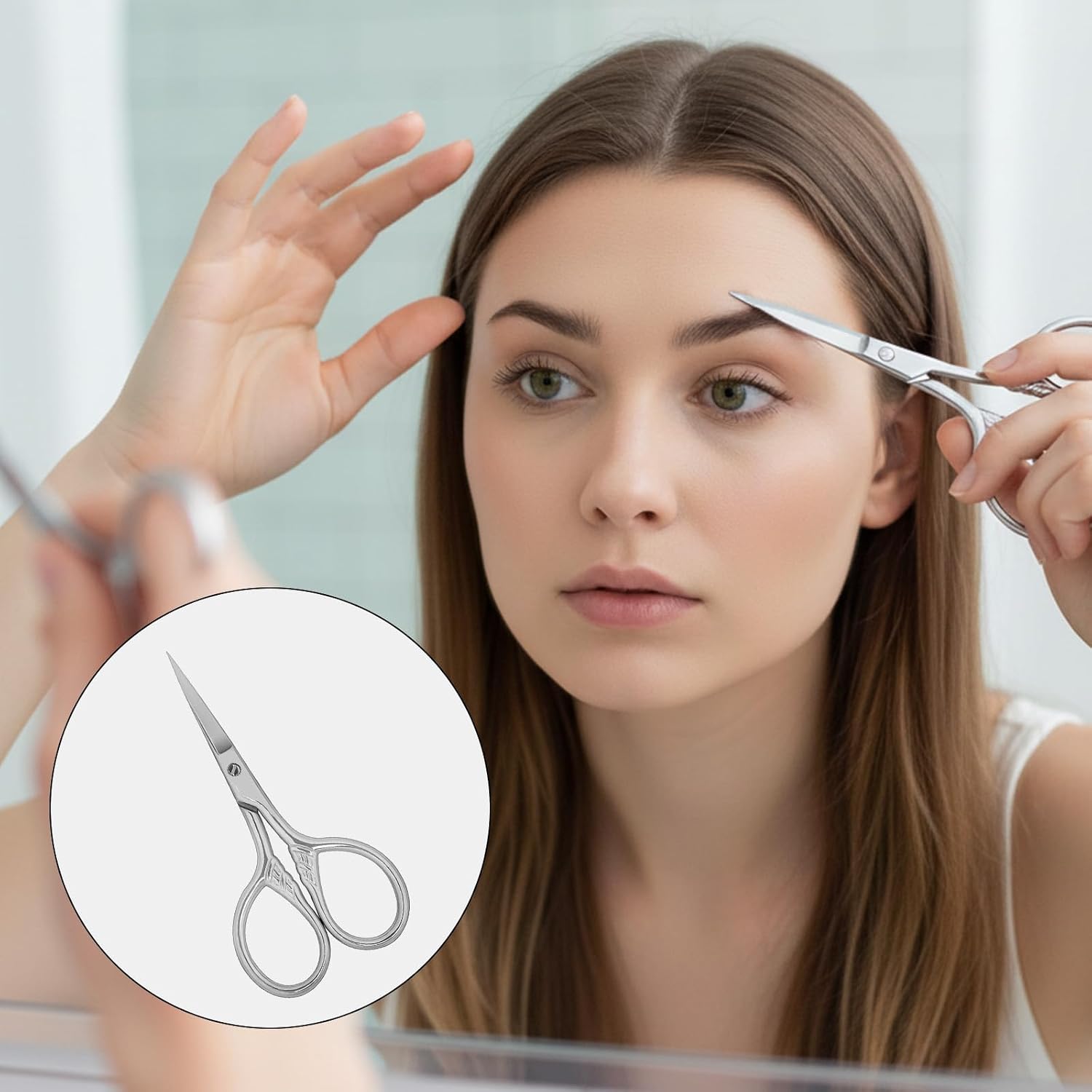 Stainless Steel Small Scissors with Textured Handle, Small Scissors Eyebrow-Scissors, Tiny-Scissors for Grooming, Eyebrow, Facial Hair Beard, Arts, Crafts 2 PCS