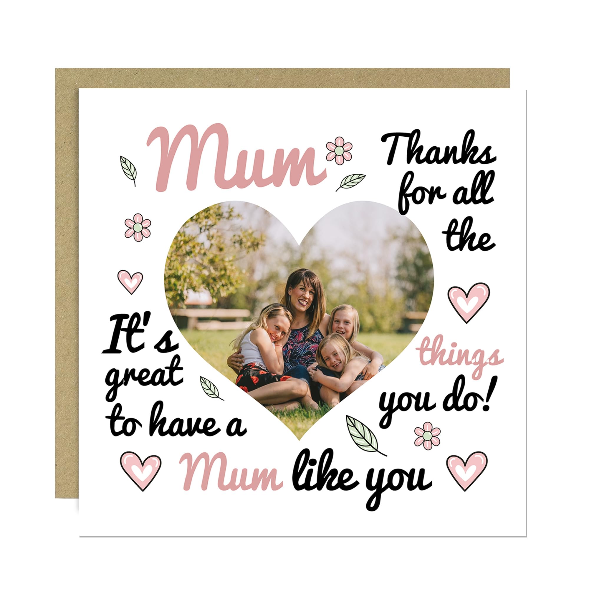 RED OCEAN Thank You Card For Mum, Personalised Mum Card, For, From Daughter, From Son, Mothers Day With Kraft Envelope, Her, Cute