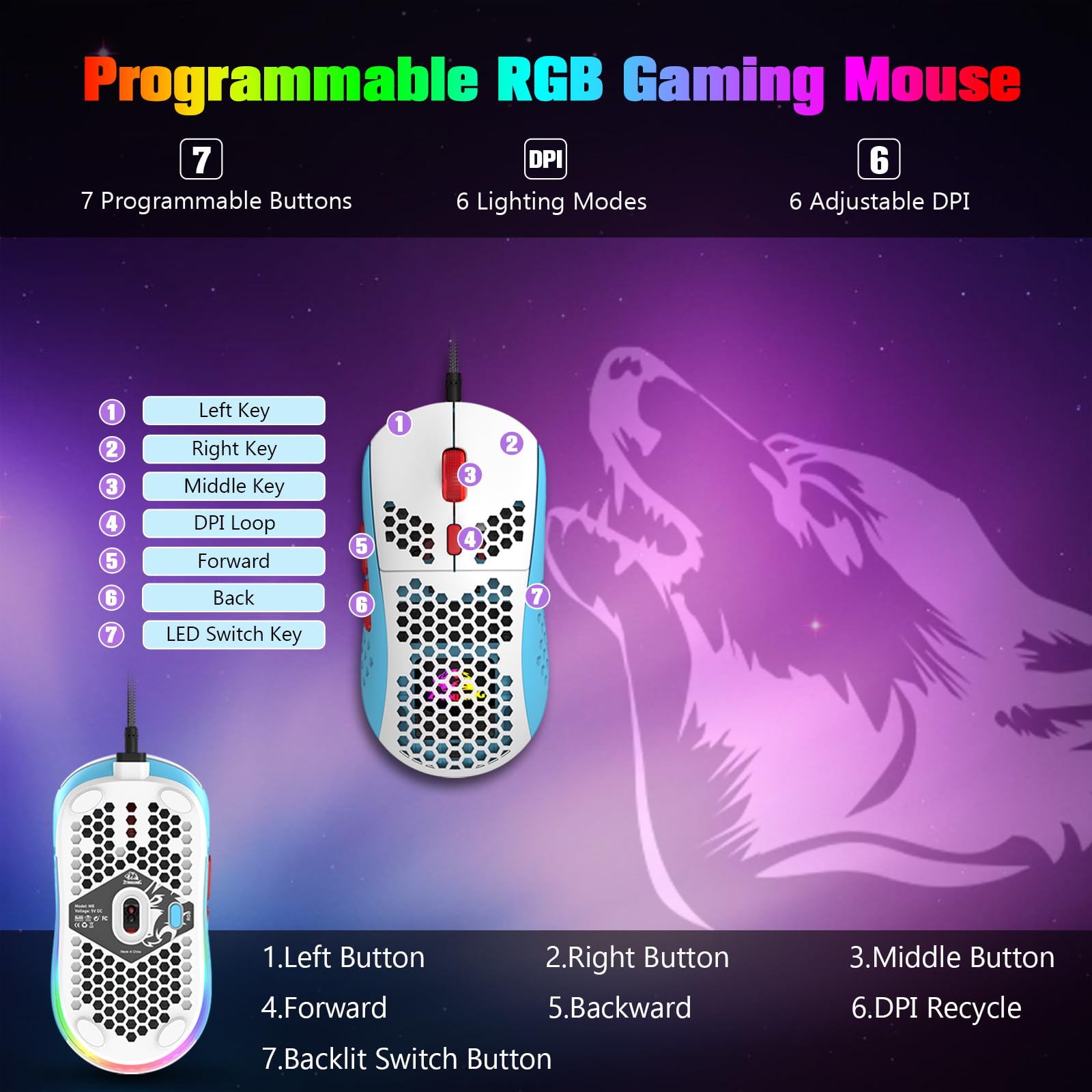 MAGIC-REFINER 60% Gaming-Tastatur Und Maus-Kombination, RGB-Hintergrundbeleuchtung, Mechanische Tastatur, Leichte Gaming-Maus, 62 Tasten, USB-C-Kabel, 6400 DPI, Win/Mac, QWERTY
