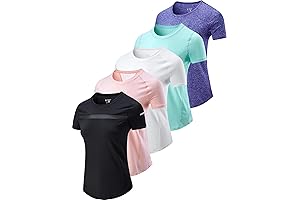 5 Pack: Womens Dry Fit Workout Shirts, Short Sleeve Athletic Gym Tshirts,...