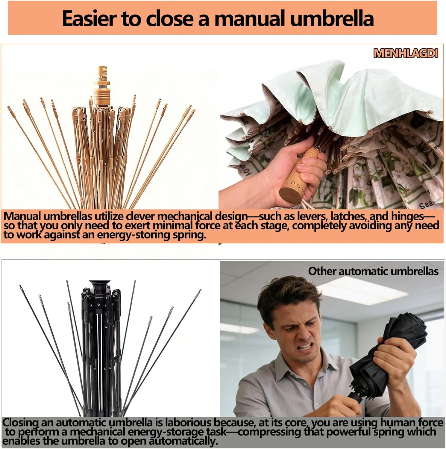 Compact Umbrellas For Rain and Sun UPF 50+ UV Protection Travel Size Windproof waterproofing and Strong Travel Essentials for Men Women 16 Ribs Wooden Handle Pink Backpacks Car - Image 8