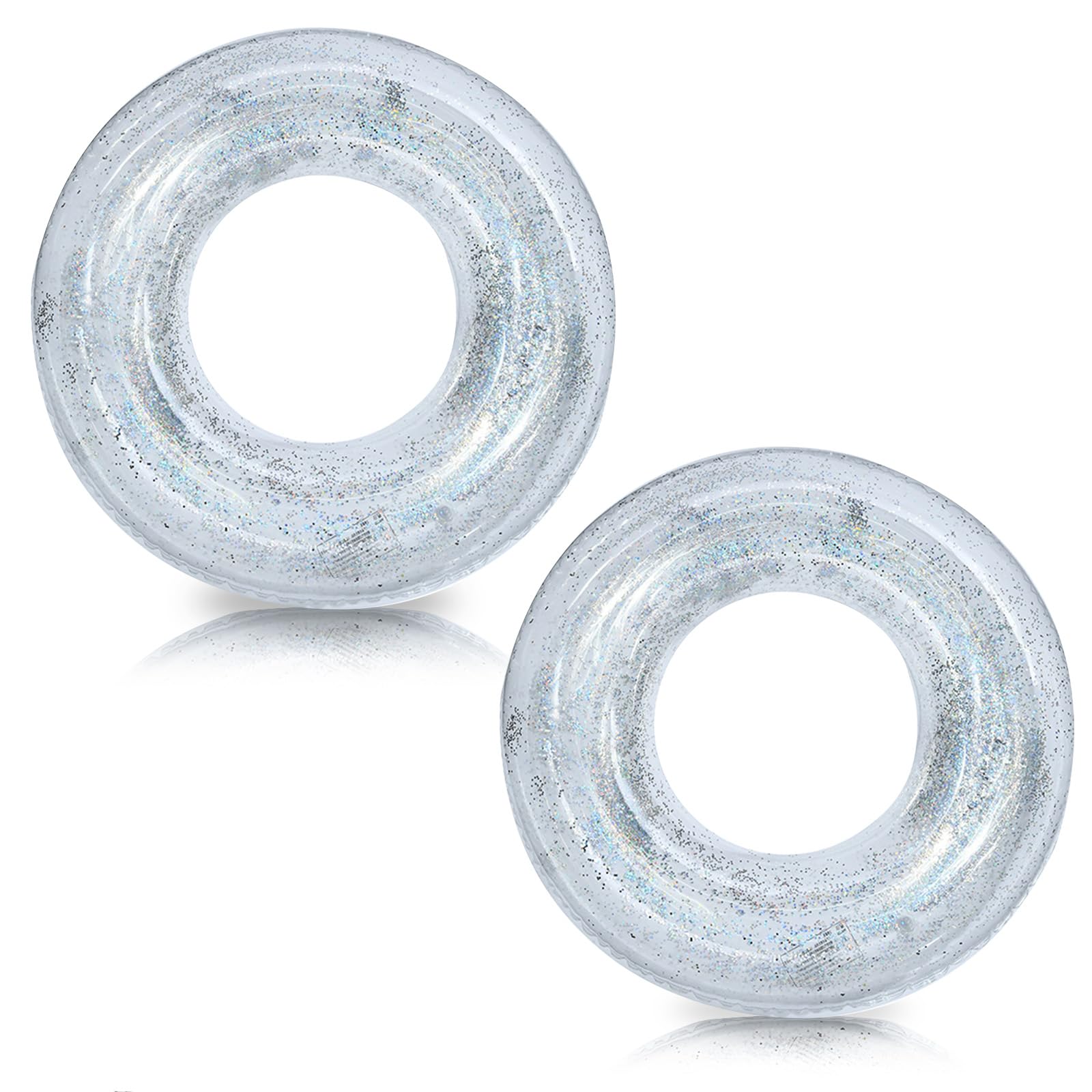 2Pcs Inflatable Rings for Pool Adult, Inflatables Pool Floats Silver Sequins,90cm Rubber Rings for Women Girls,PVC Swimming Rings,Floaties Ring Toy Water Float for Summer Pools Beach Party Water Sport
