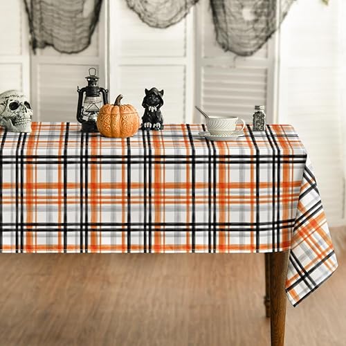 Horaldaily Mantel rectangular de Halloween de 60 x 84 pulgadas, color naranja, a cuadros, lavable, para decoración de fiestas, pícnic, cenas