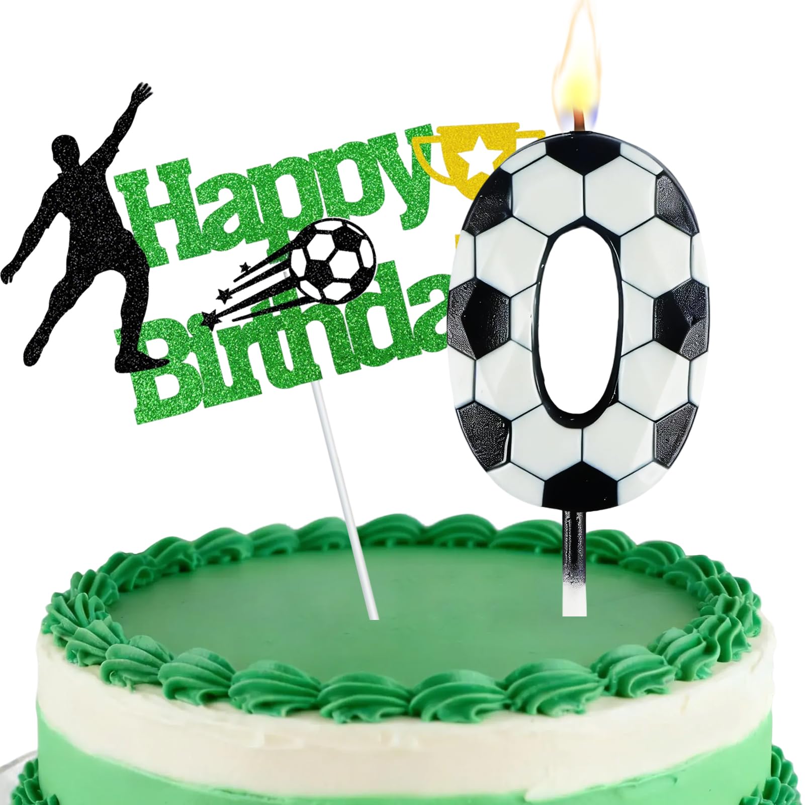 Football Number Candles, Birthday Candles for Cake, Cake Candles with Greeting Card for Birthday Party Wedding Anniversary Celebrations(0 Candle,Black&White)