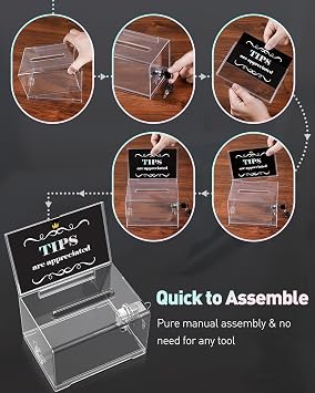 Uniclife 6.2x 4.7 x 4 Acrylic Donation Ballot Box with Slot and Lock
