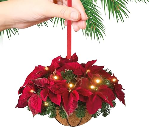 Miniatura 3 de Cesta colgante artificial de Navidad mini decoración de árbol de Navidad de madera con conos de pino esmerilados racimos de bayas ramas esmeriladas