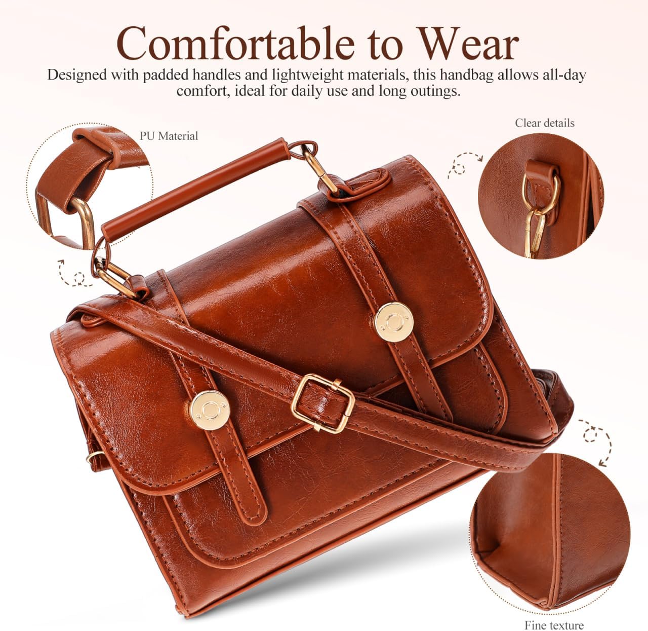 Vintage Small Handbag for Women Pu Leather Crossbody Shoulder Bag with Handle Lightweight Travel Purse for Everyday Use - Image 6