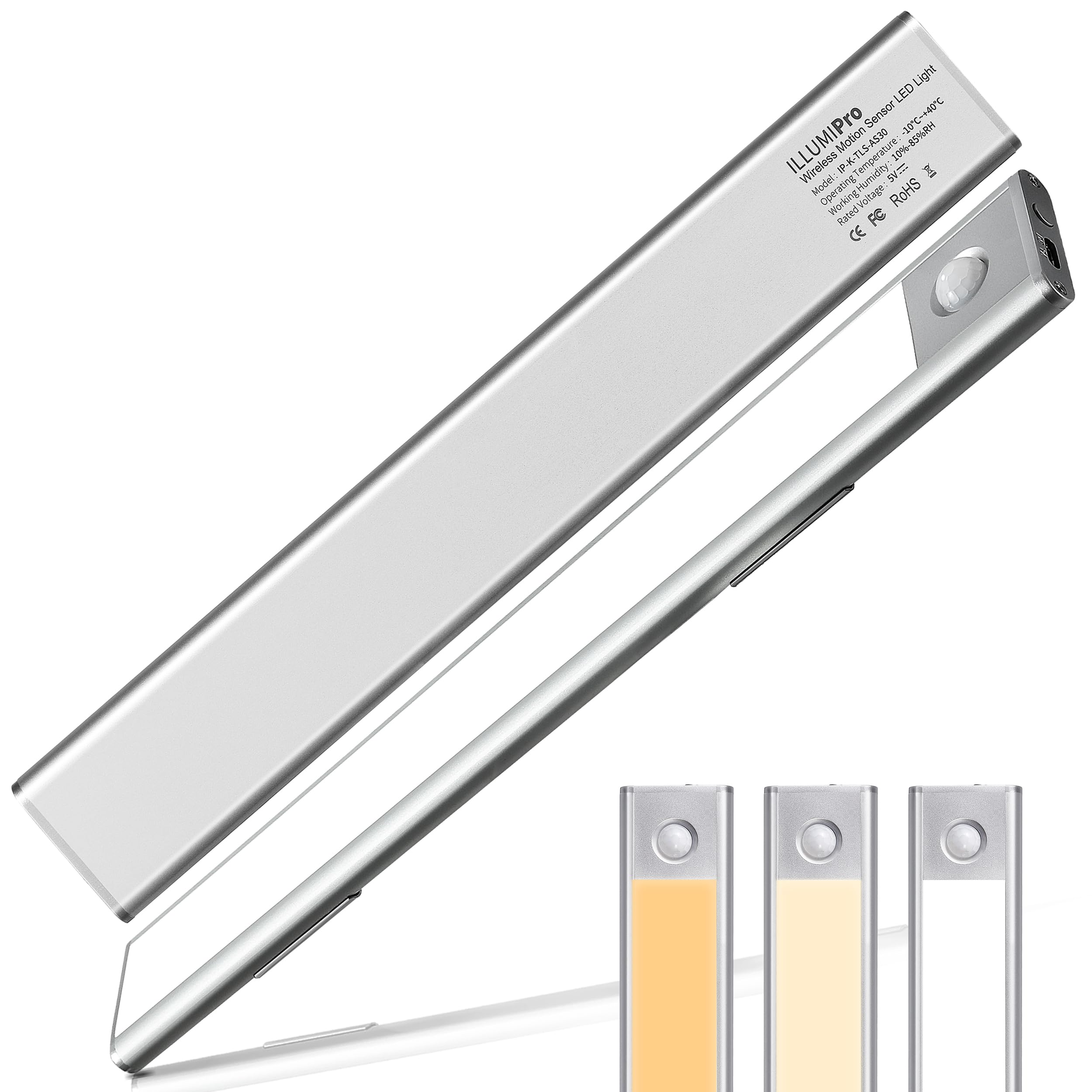 94 LED Under Cabinet Lights, Wireless Motion Sensor Closet Light, LED Lights for Bedroom,3000K/4500K/6500K, Rechargeable and Dimmable Night Light for Kitchen, Stairway, Garage (2 Pack)