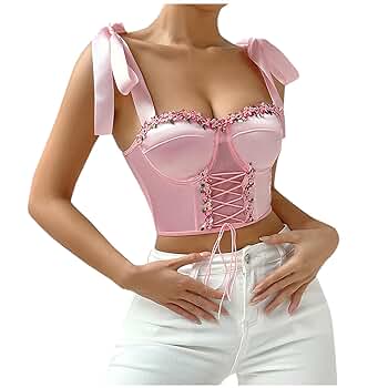 JOAU Women Y2k Square Neck Floral Trim Tank Top Front Lace