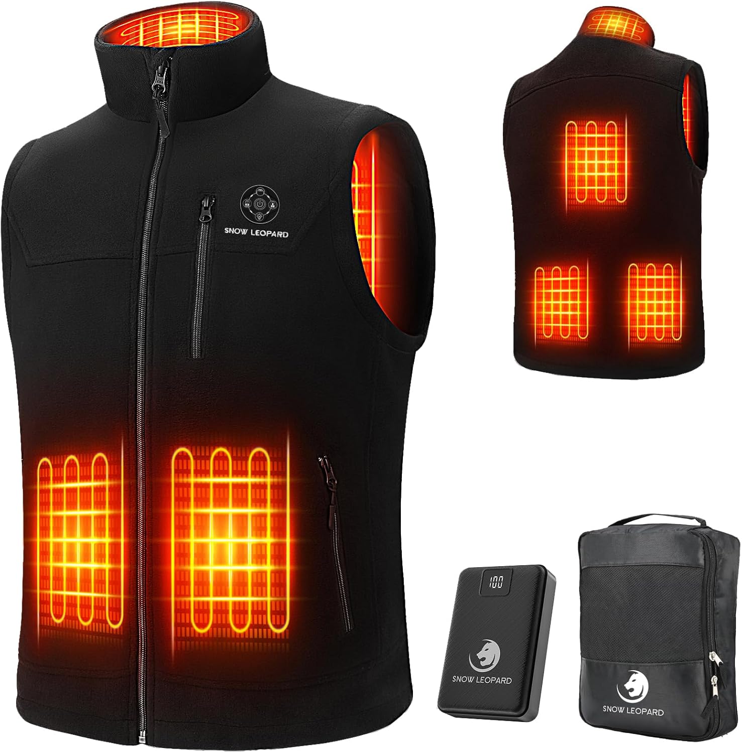 SNOW LEOPARD Men's Heated Vest, Black, Modern, Polyester, Fall/Winter, Outerwear Vests