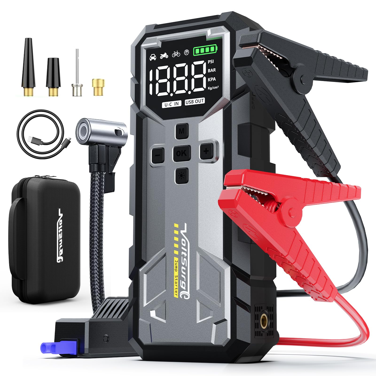 7000A Booster Avviamento Auto con Compressore 160PSI, VoltSurge Avviatore Emergenza per Auto (Fino a ALL Gas/10.0L Diesel), 12V Starter Batteria con Torcia