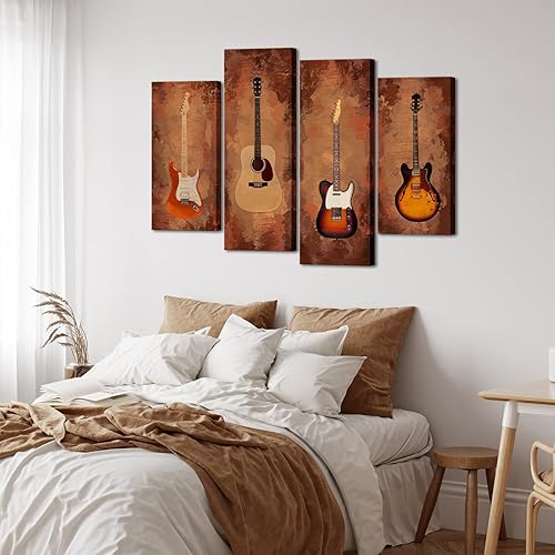 Miniatura 6 de Conipit Lienzo de guitarra vintage, arte de pared con música rústica, arte de pared con temática musical, pintura abstracta de bajo de guitarra