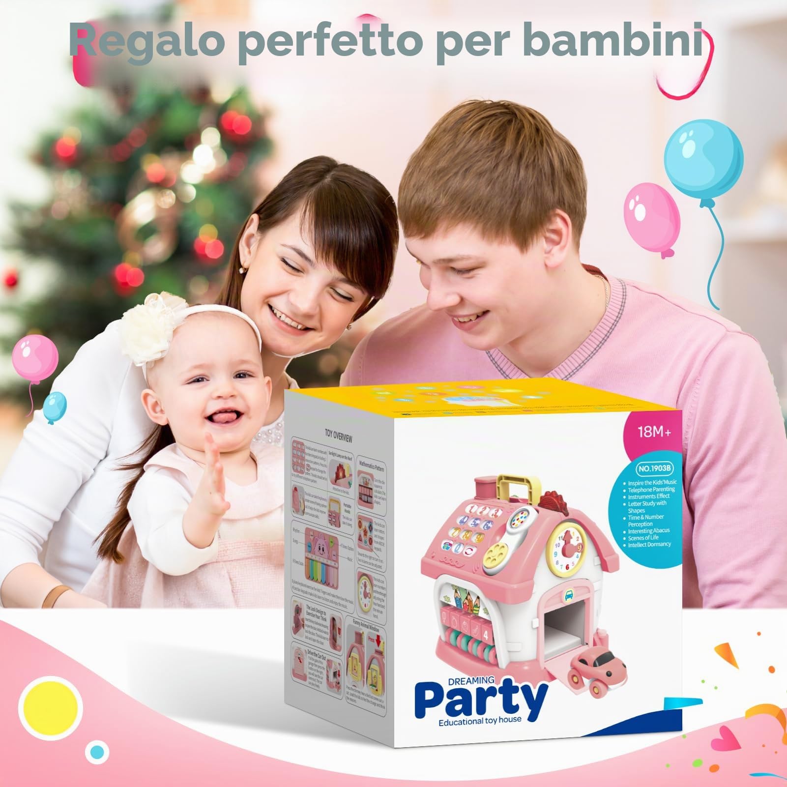 Giochi Bambini 1 Anno, Giochi Montessori 1 2 Anni, 6 in 1 Giocattolo Educativo con Musica Orologio e Telefono, Giocattoli Interattivi per Bambini 1 Anno, Regalo per Bambina 1 Anni