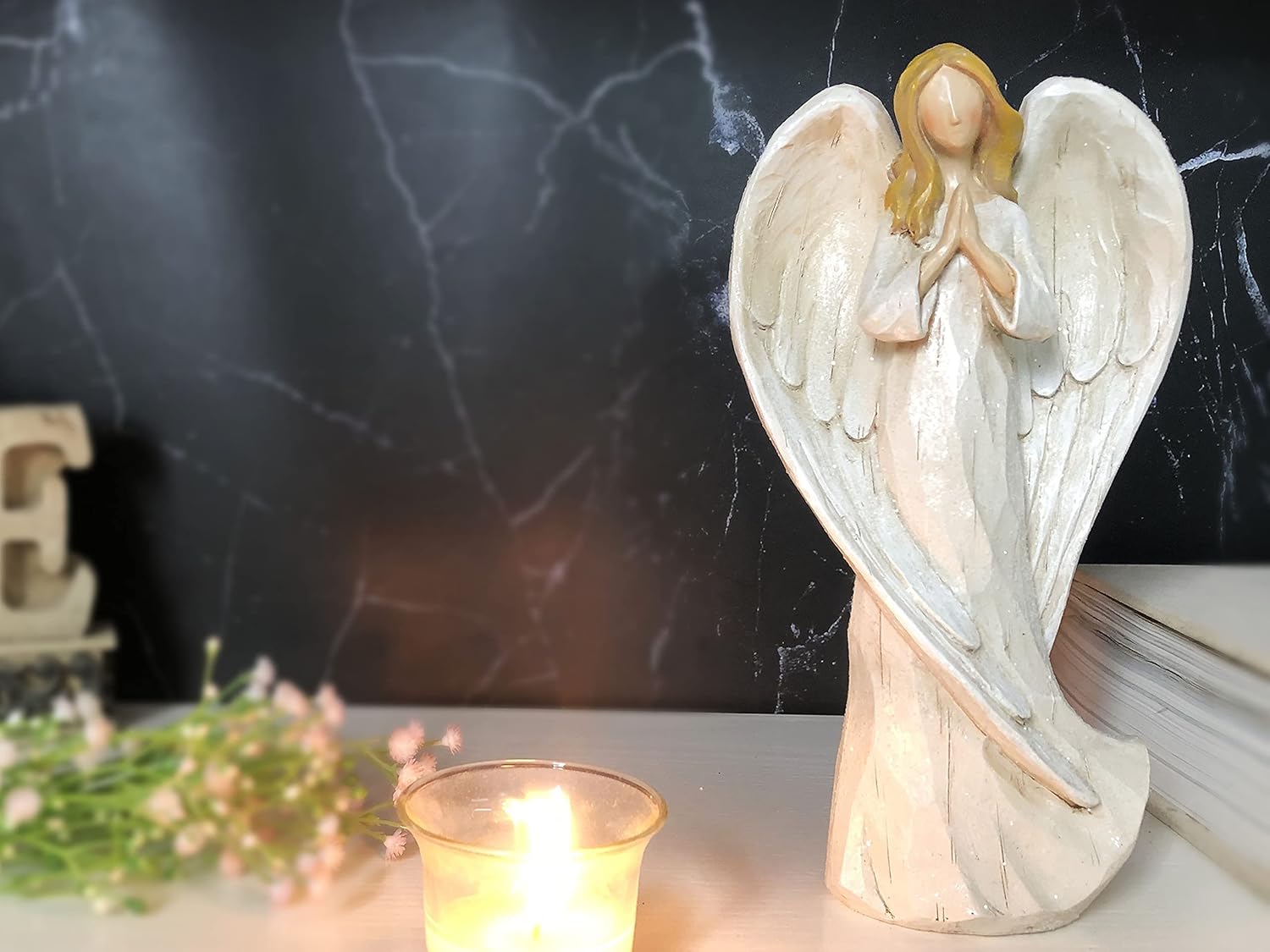 Hodao Praying Angel Figurine, Hand-Painted Resin Guardian Angel Decor, Meaningful for Mom, Loving Valentine’s Keepsake, Easter & Spring Home Tabletop Ornament - Image 6