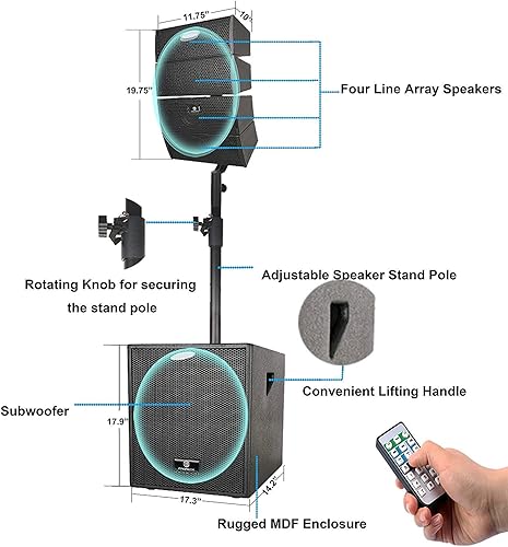 Miniatura 3 de PRORECK Club 3000 - Sistema de altavoces PA de 12 pulgadas, 4000 W, sistema de altavoces PA con Bluetooth USB, función de lectura, tarjeta SD,