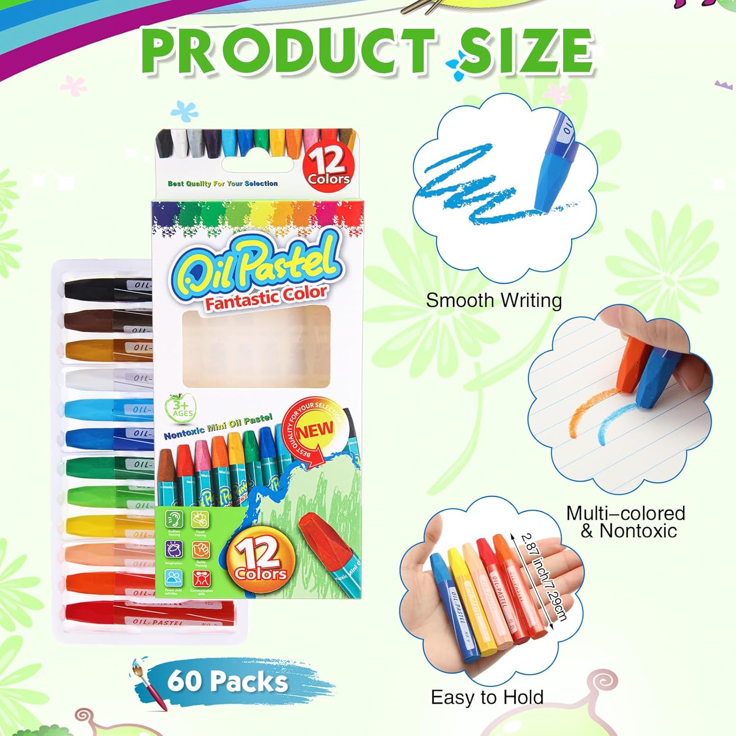 60 Sets/720 Pcs Oil Pastels Bulk 12 Assorted Colors Soft Pastels Artists Oil Crayons for Art Painting Drawing Blending Non Toxic Donations Party Favors
