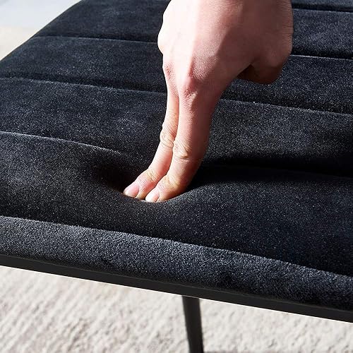 Miniatura 6 de Juego de 7 sillas de mesa de comedor, mesa de comedor rectangular de vidrio negro y 6 sillas de comedor de terciopelo negro, juego de comedor