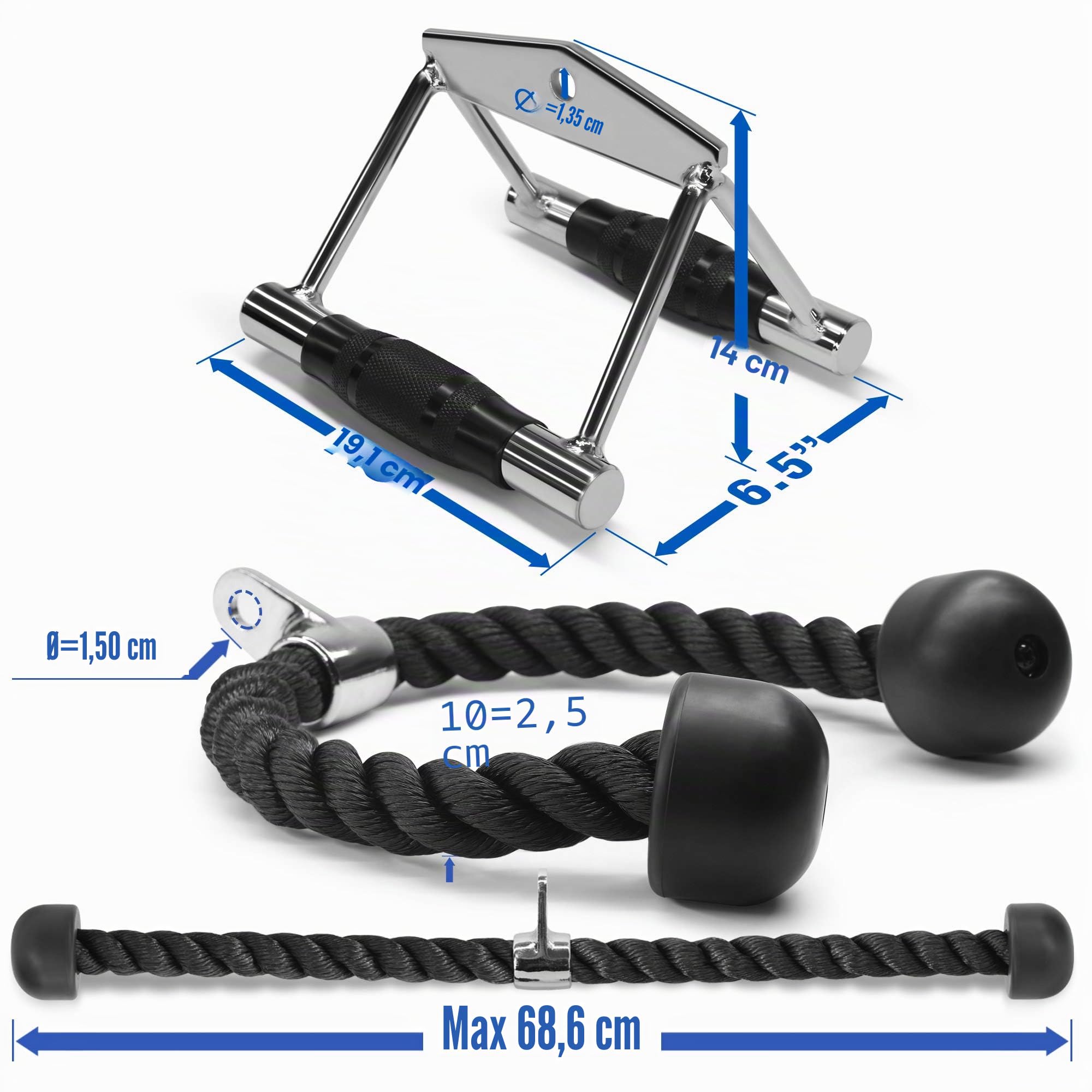 Yes4All Kabelbefestigung, Trizepssei, Gerade Rotierende Stange, V-förmige Stange, Doppel-D-Griff, Trainingshilfen Einhand Griff, Chrom Kraftstation, Kabelzugturm, unterstützt bis zu 400 kgs