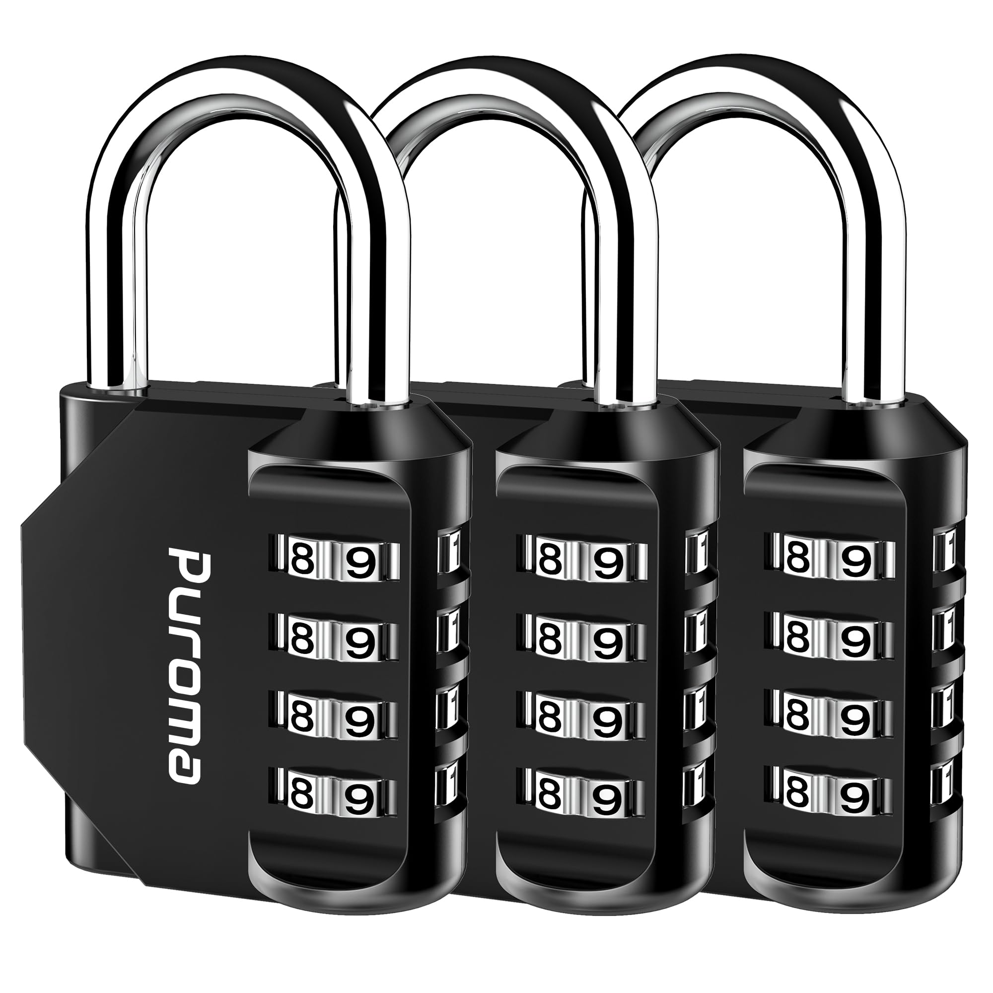 Puroma 3 Pack Combination Lock for Locker 4 Digit Outdoor Waterproof Padlock for School, Gym, Sports, Fence, Toolbox, Gate, Case, Outdoor, Hasp Storage, Cabinets (Black)