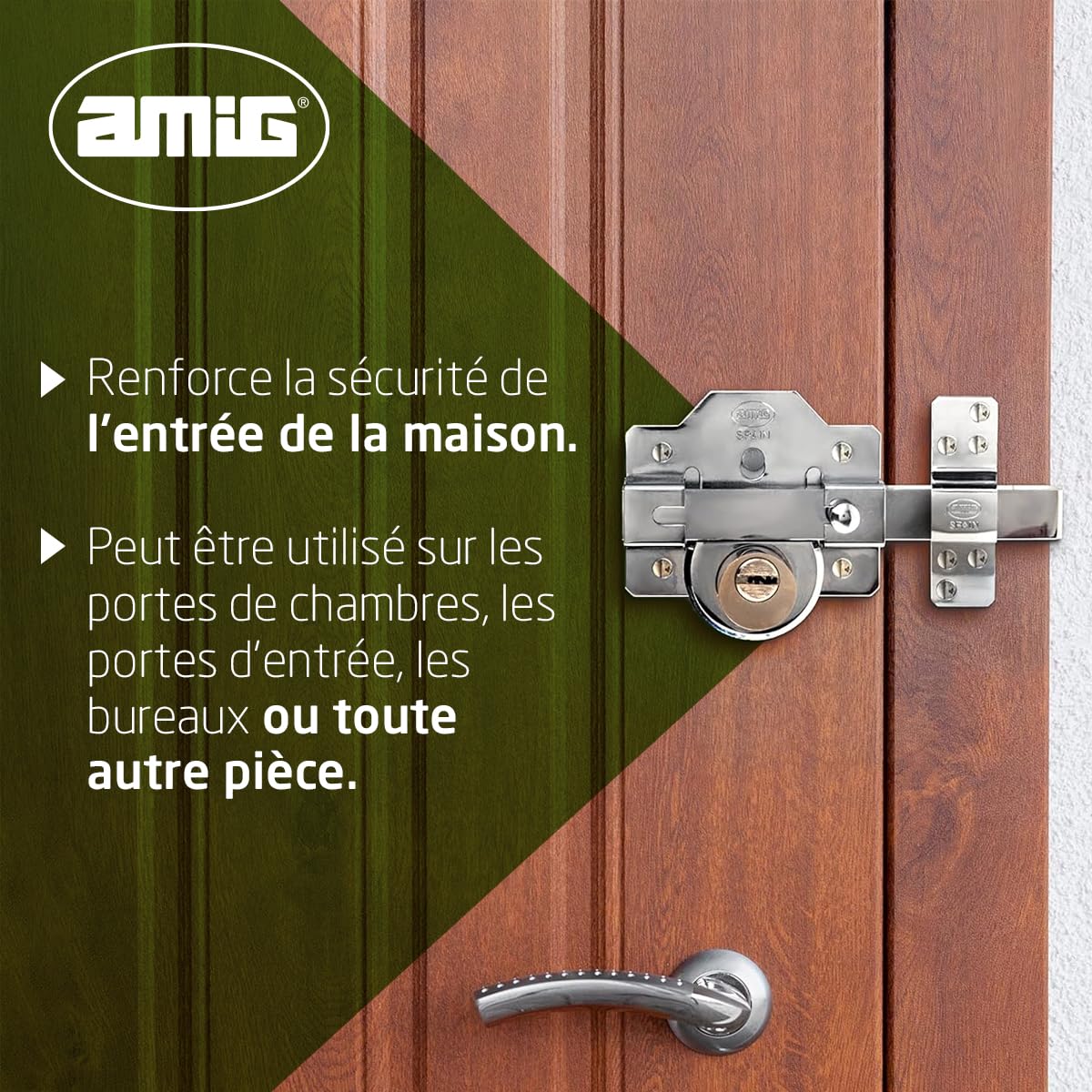 Amig - Serrure | Verrouillage de superposition | 90 x 154 mm | Chrome brillant | Cylindre de sécurité 50 mm à 6 broches | Loquet d'ouverture | Système antibumping et protection contre les pics