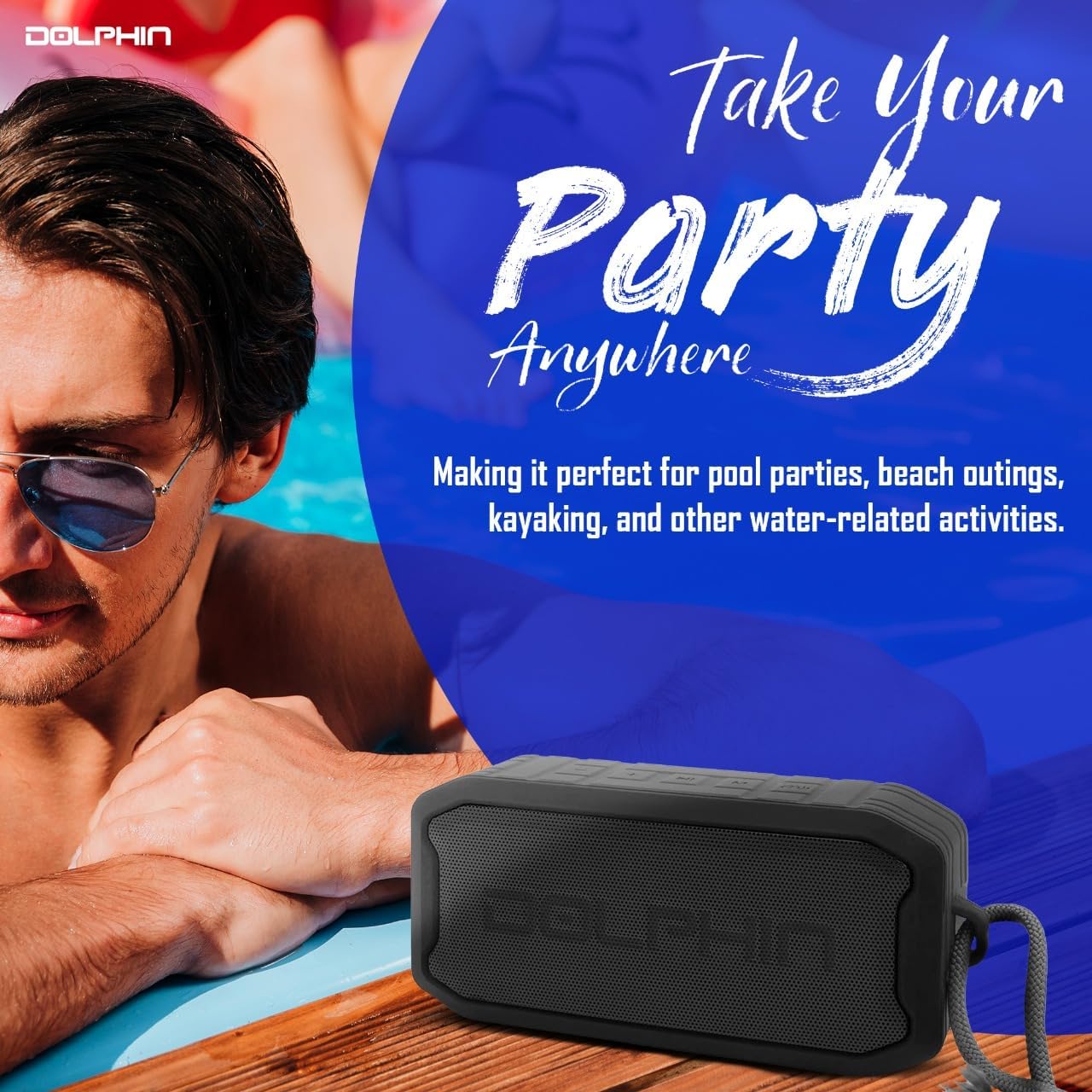Dolphin DR-20 Diver Sport Outdoor Bluetooth Speaker w/Waterproof IPX7, Shower, Pool, Beach, Party Loud & Long Lasting Battery
