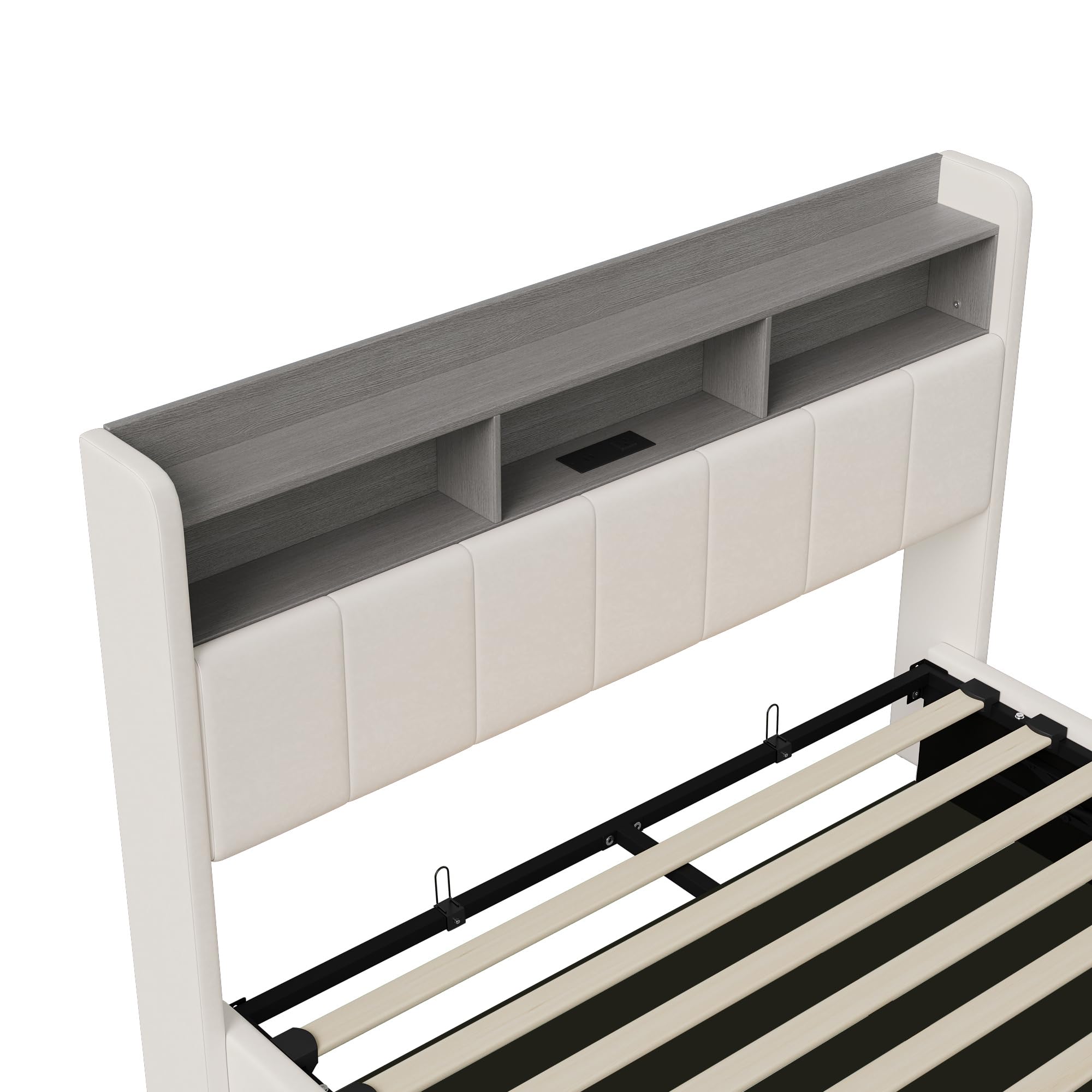 Cama tapizada de 140 x 200 cm con espacio de almacenamiento hidráulico, cama doble con LED y estación de carga USB, cama juvenil de 140 x 200 cm, marco de cama con somier, cama de