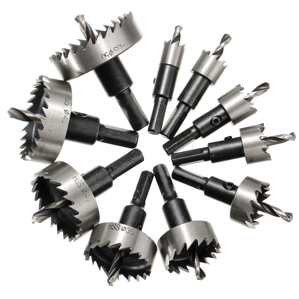 Set di 10 taglierine per sega a tazza HSS da 12/16/18/20/25/30/35/40/45/50 mm, 12-50 mm