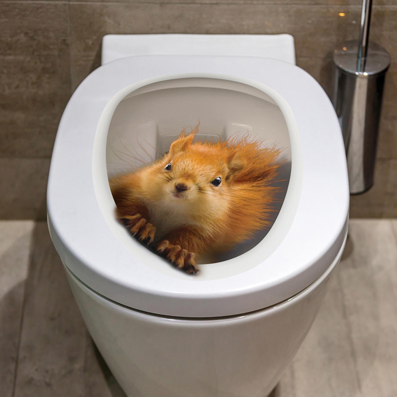 NGUMMS 3D Toilet Decals,Squirrel Toilet Sticker Animal PVC Sticker, Waterproof Funny WC Stickers 3D Wall Sticker Removable Art Murals, Funny Home Bathroom Seat Decor