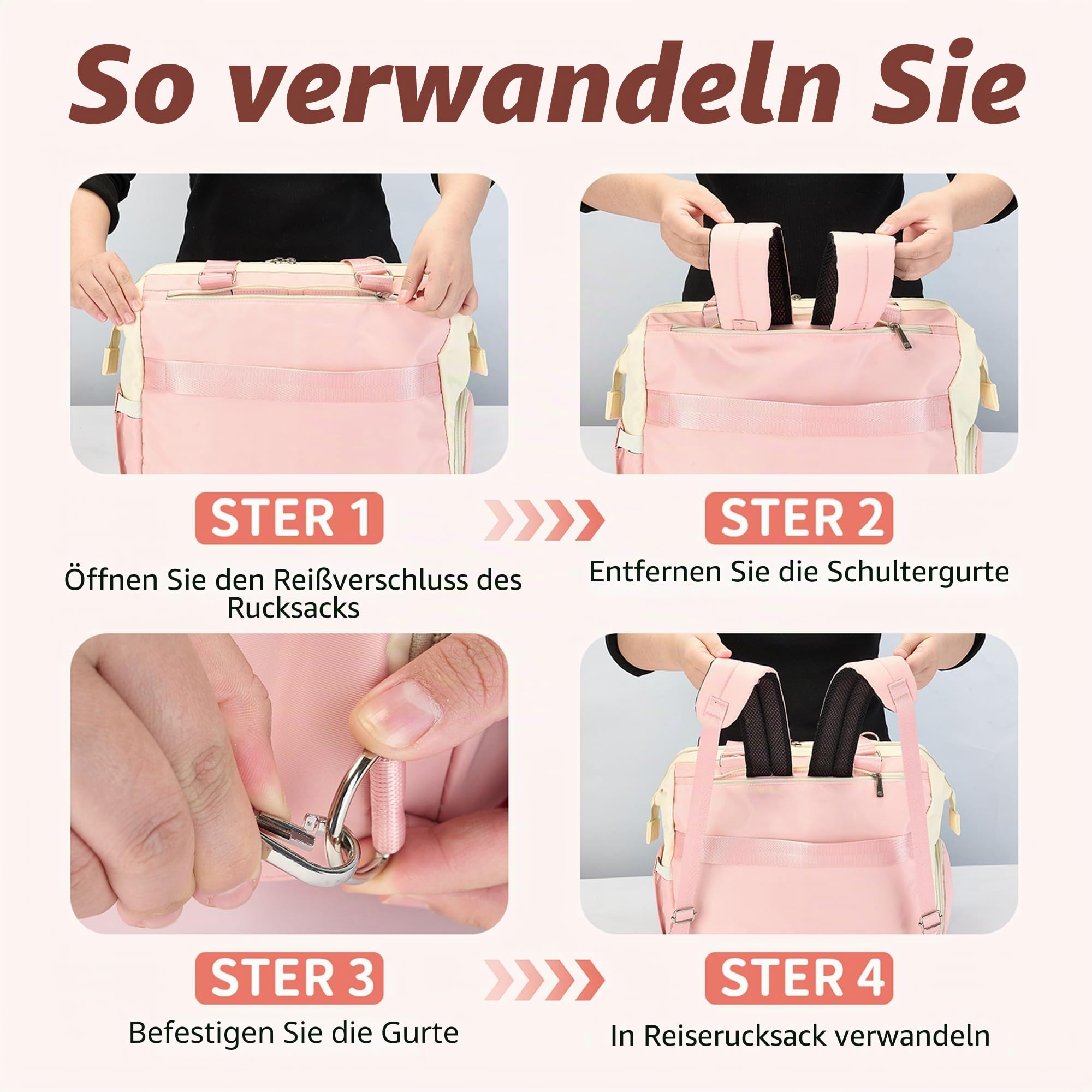 Baby Wickeltasche Rucksack Handtasche mit wasserdicher Wickelunterlage,Verstellbare Schultergurt multifunktionale Umhängetasche Reisetasche für Unterwegs(T3039-Pink)
