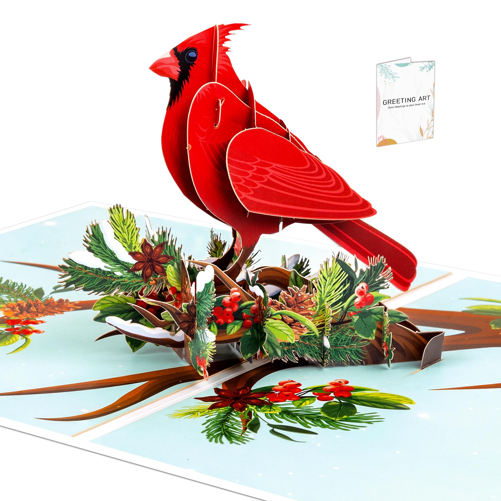 GREETING ART Cardinal Christmas Card, Pop Up Christmas Cards, 8" x 6"