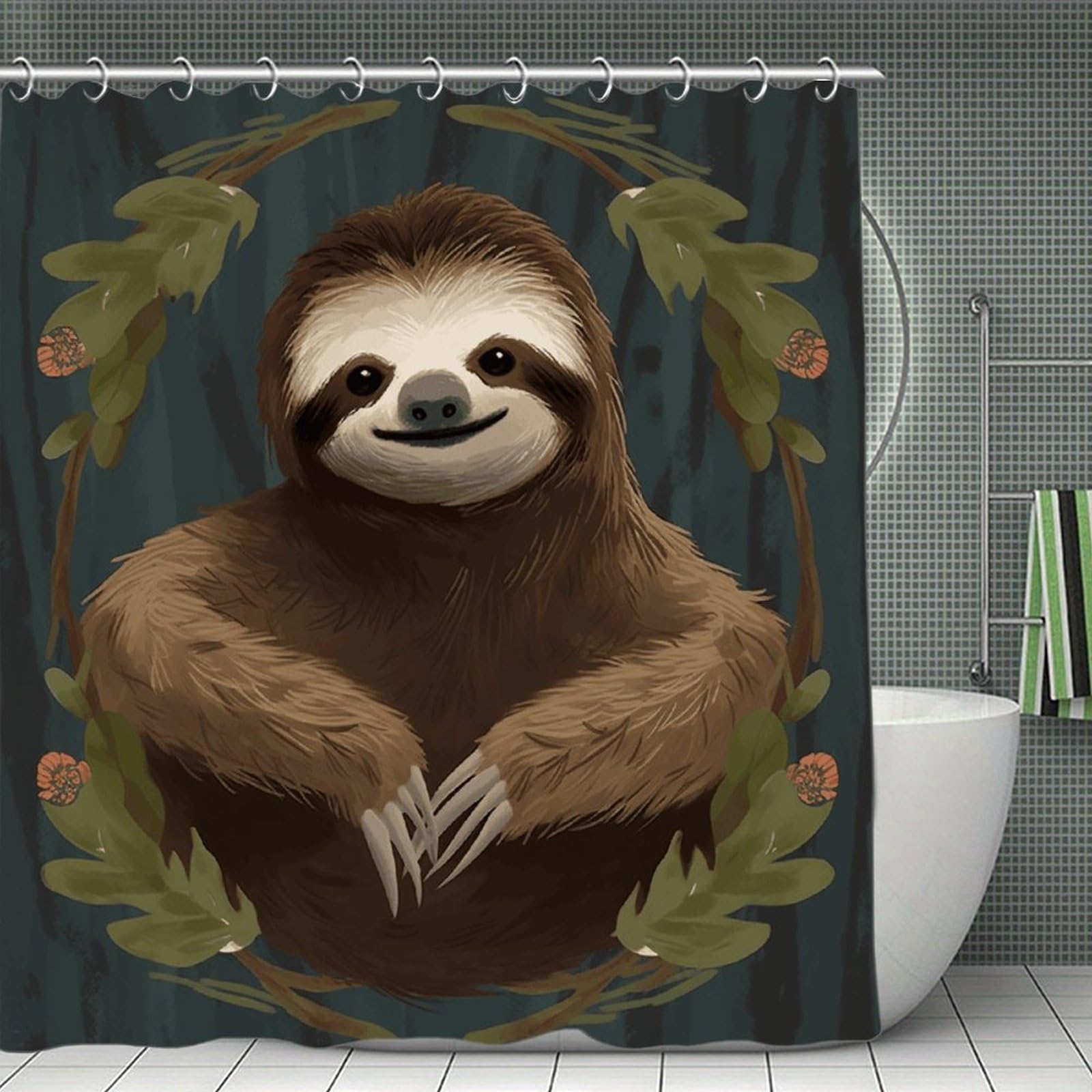 VstaDank Sloth Shower Curtain Light-Weight Blackout Bathroom Curtain Washable Shower Liner 71x71 Inch Bath Curtain with Metal Holes Bathtub Bath Room