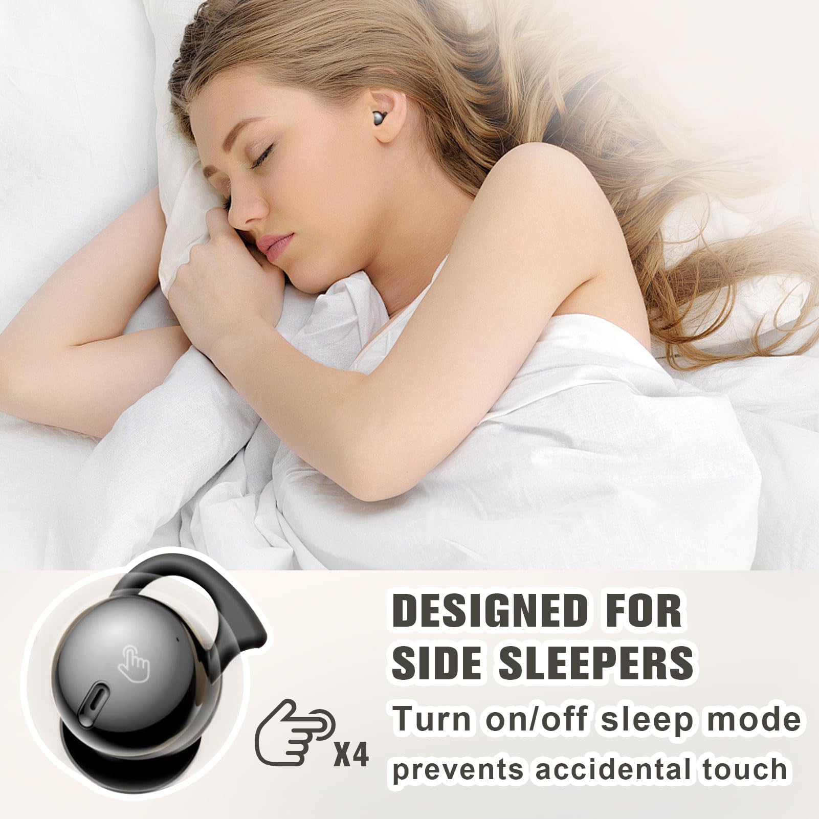 Auriculares para dormir de lado, auriculares para dormir de lado, auriculares con cancelación de ruido para dormir de lado, invisibles pequeños y pequeños, auriculares inalámbricos Bluetooth para