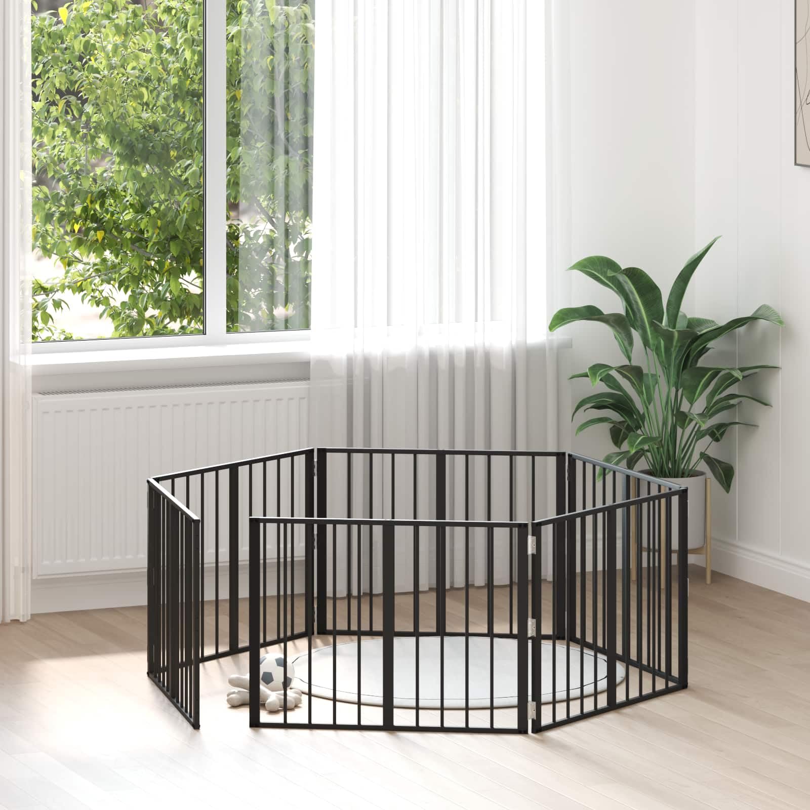 Parco per cani a 6 pannelli in acciaio zincato nero 80 x 60 cm, recinto pieghevole per cuccioli, design modulabile fai da te per interni, spazio di gioco sicuro e facile da mantenere