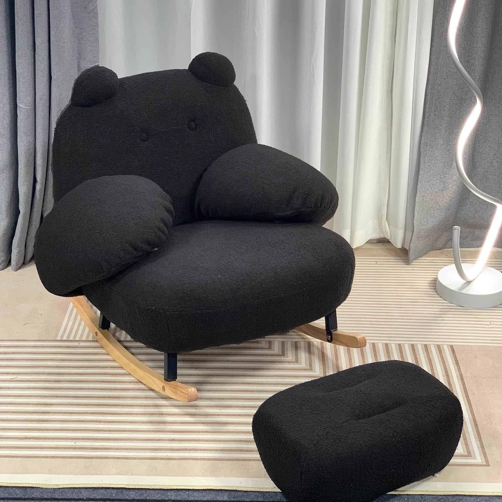 Nowoczesny Fotel Rocker Akcent Kaszmirowy Fotel Wypoczynkowy Ergonomia Krzesło do Czytania z Regulowanym Oparciem Fotele Wypoczynkowe do Salonu, Sypialni, Biura(Black)