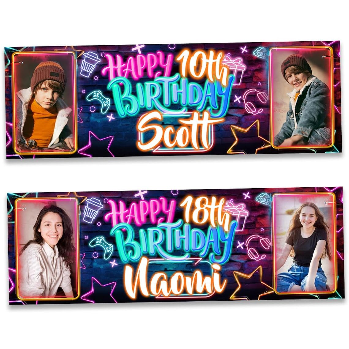 Personalised birthday banner outdoor neon theme balloon hearts man woman kids children boy girl gift party decoration-1st 10th 18th 21st 30th 40th 50th