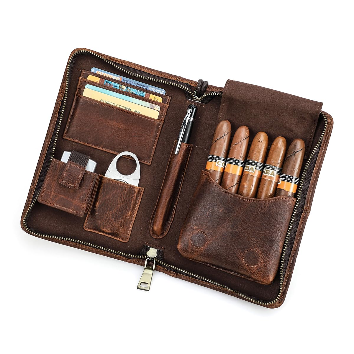 CONTACTS Przenośny humidor podróżny z nożykiem do cygar i otworem na zapalniczkę, skórzane etui na cygara (bez akcesoriów/cygar), wielofunkcyjny organizer na akcesoria do cygar z paskiem na nadgarstek